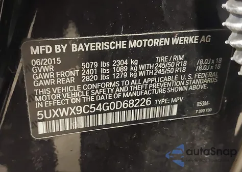 2016 BMW X3 xDrive28I из США, поврежденный, VIN 5UXWX9C54G0D68226